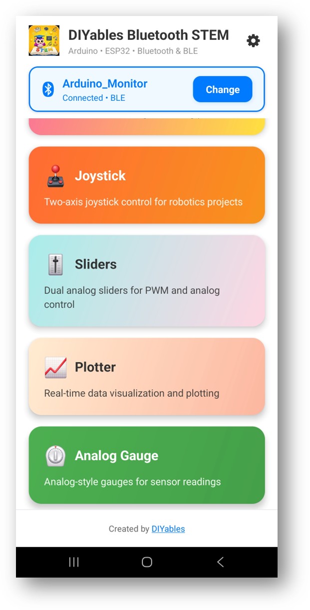 DIYables Bluetooth STEM Education app screenshot 1