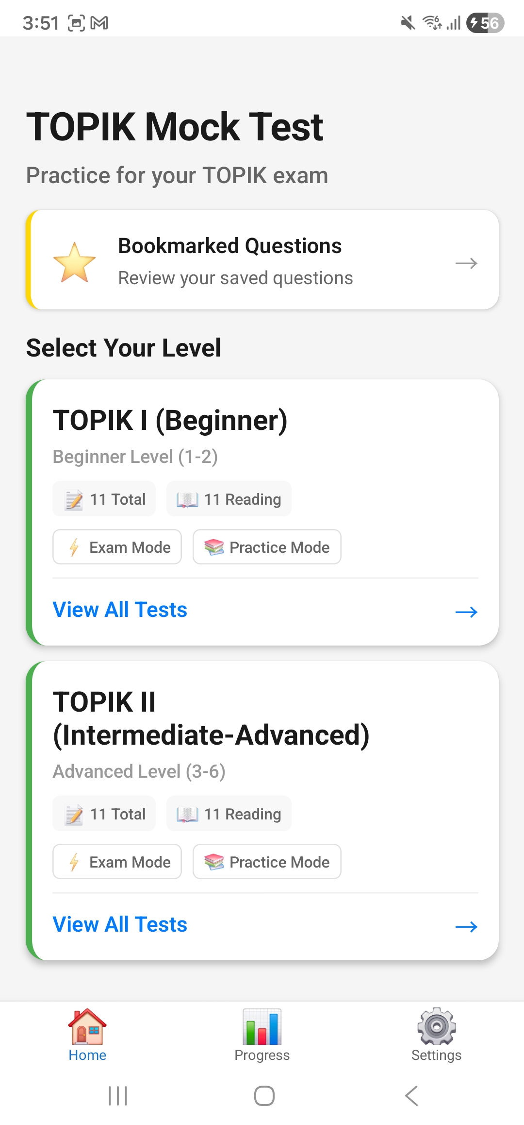 TOPIK Mock Test Education app screenshot 1